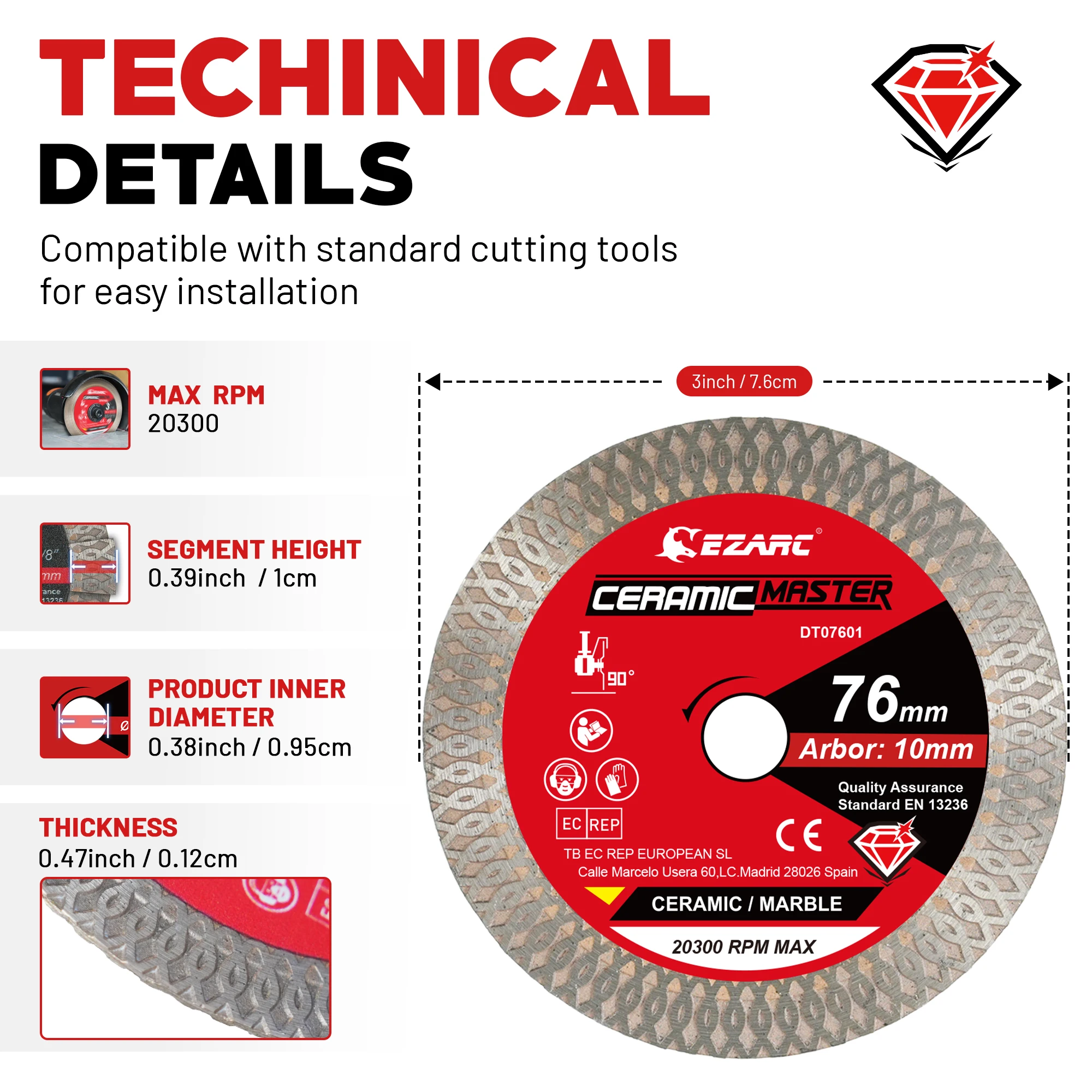 Superdünne 76-mm-Diamanttrennscheibe zum Schneiden von Porzellan, Granit, Marmor, Fliesen, Keramik, Kreissägeblättern für Winkelschleifer Image