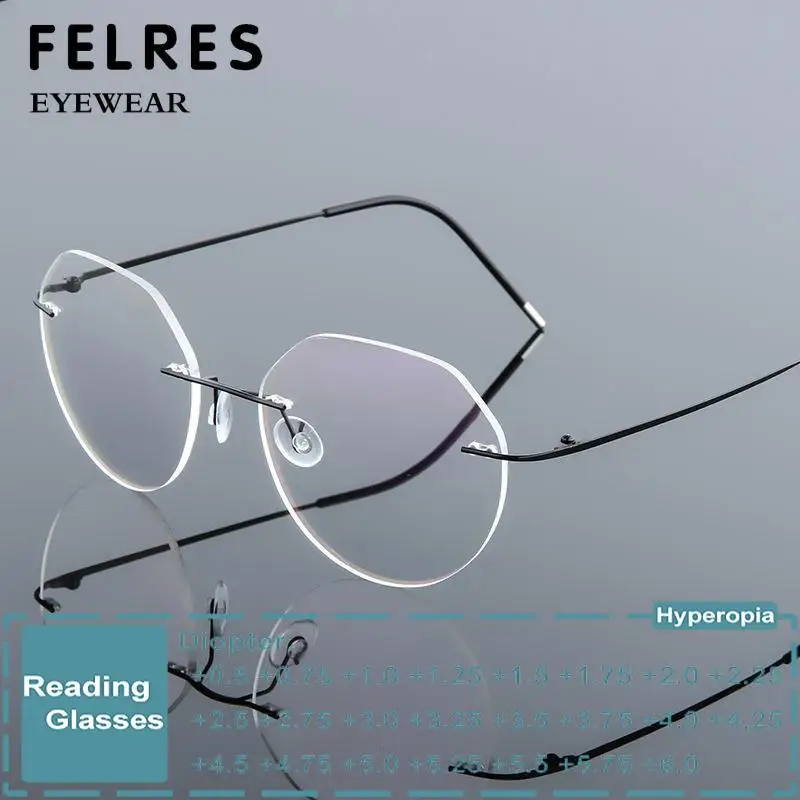 Randlose Titanlegierung Polygon Anti Blaues Licht Lesebrille Männer Frauen Memory Metall Grenzenlose Rezept Optische Gläser Image