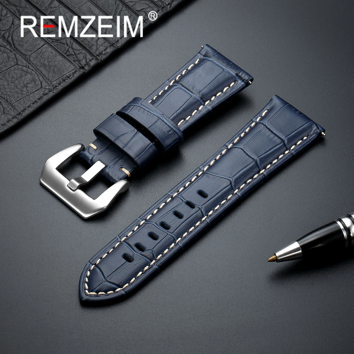 Bambus-Knotenmuster, echtes Leder-Uhrenarmband mit Edelstahl-Schnalle, 20 mm, 22 mm, 24 mm, 26 mm, Herren-Rindsleder-Uhrenarmband Image