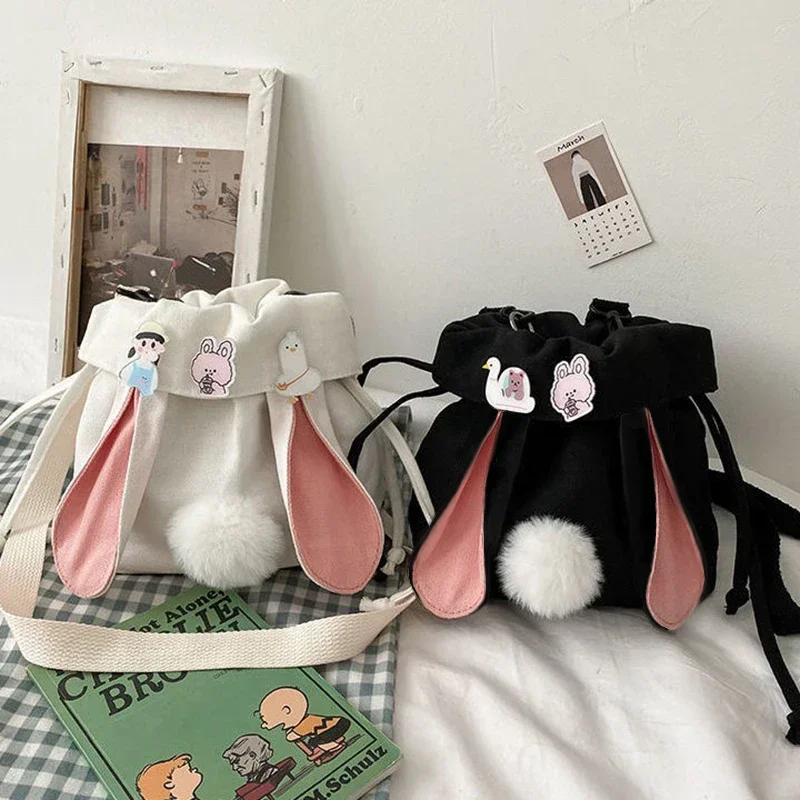 Leinwand Nette Frauen Umhängetasche Freizeit Mode Mädchen Schulter Tasche Kaninchen Junges Mädchen Koreanische Umhängetasche Diagonal Kreuz Tasche