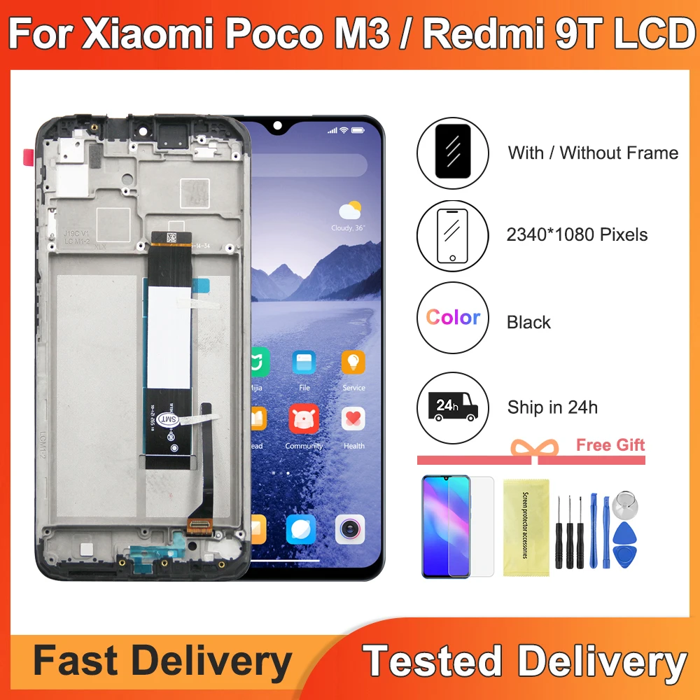 6,53'' LCD-Display Touchscreen-Digitizer für Xiaomi Redmi 9T mit Rahmen-Ersatzteilen – Bildschirm-Reparaturset Image