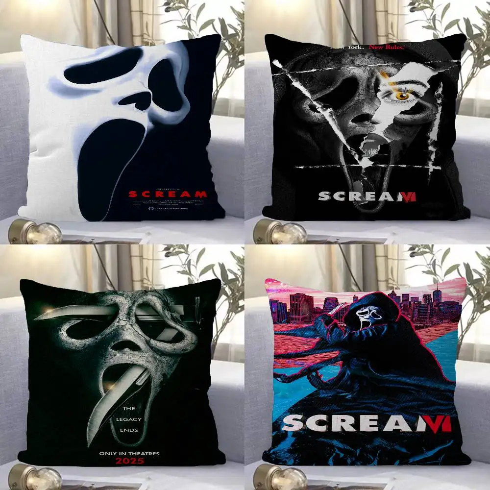 S-Scream Horrorfilm-Kissen, Geschenk, Heimbüro, Dekoration, Schlafzimmer, Sofa, Auto, Kissenbezug, 45 x 45 cm Image