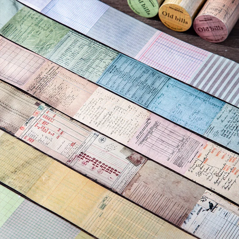 1 Rolle 5 x 200 cm großes Retro-Ticket-Basisband, Vintage-Ticket- und Quittungsmotive, selbstklebend für Tagebuchhintergrund und Scrapbooking Image