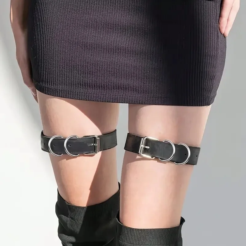 2 Stück schwarzer modischer Strumpfhaltergürtel für Damen und Mädchen im JK Y2K-Stil, verstellbare Träger, Oberschenkelgürtel, Beinhalter, Accessoires Image