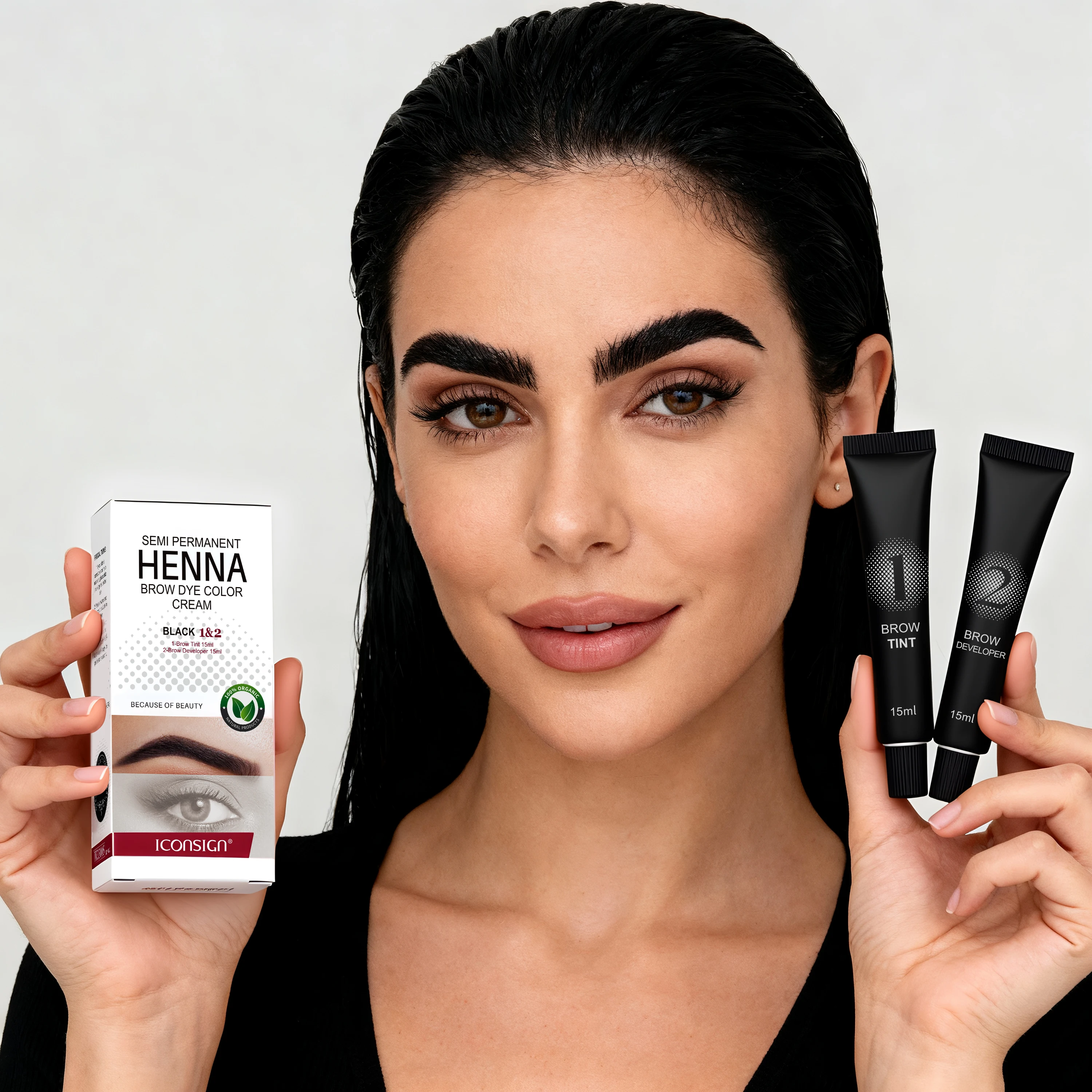 ICONSIGN Augenbrauen-Tönung, professionelles Henna-Wimpern-Augenbrauen-Färbtönung, semi-permanentes Wimpern-Brauen-Tönungsset, schwarzes Augenbrauen-Färben-Make-up Image