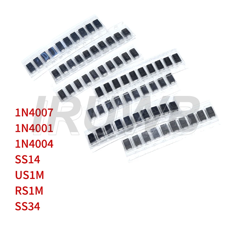 70 Stück SMD-Dioden 7 Werte * 10 Stück Elektronikbausatz Schottky-Dioden-Set 1N4007 M7 1N4001 M1 1N4004 M4 SS14 US1M RS1M SS34 Image
