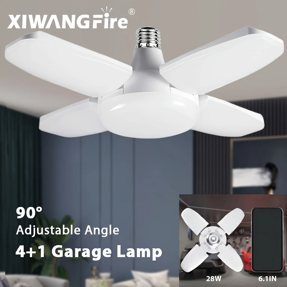 E27-Ventilator, faltbar, 28 W, LED-Lampe, AC220 V/110 V, 40 Glühbirnen, Verformung für Zuhause, Deckenleuchten, Lager und Garage, weißes Licht, 6500 K-Glühbirne Image