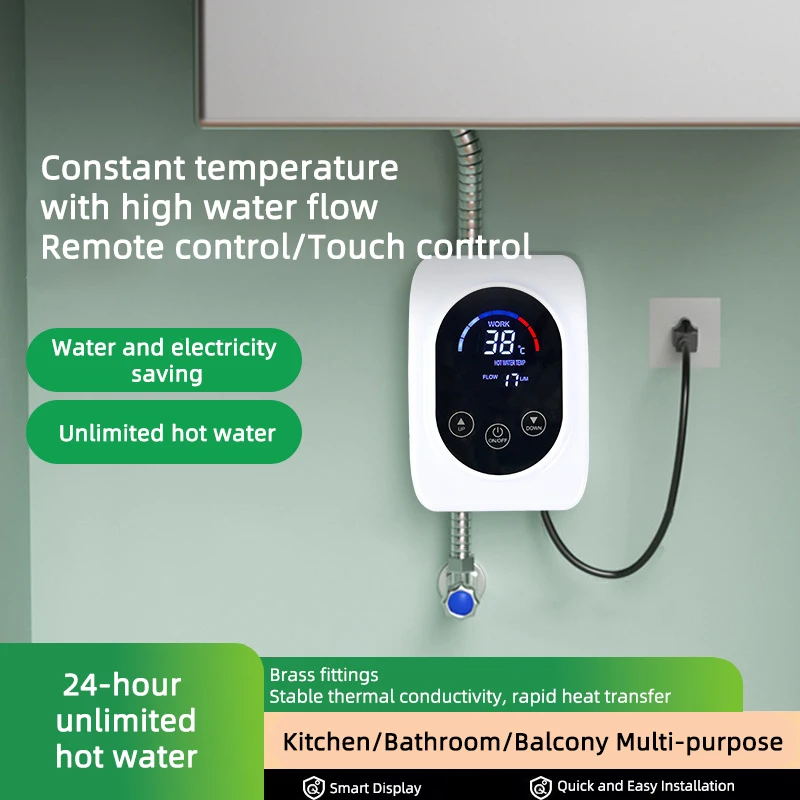 110V/220V Durchlauferhitzer Badezimmer Küche Wandmontierter elektrischer Warmwasserbereiter LCD-Temperaturanzeige mit Fernbedienung Image