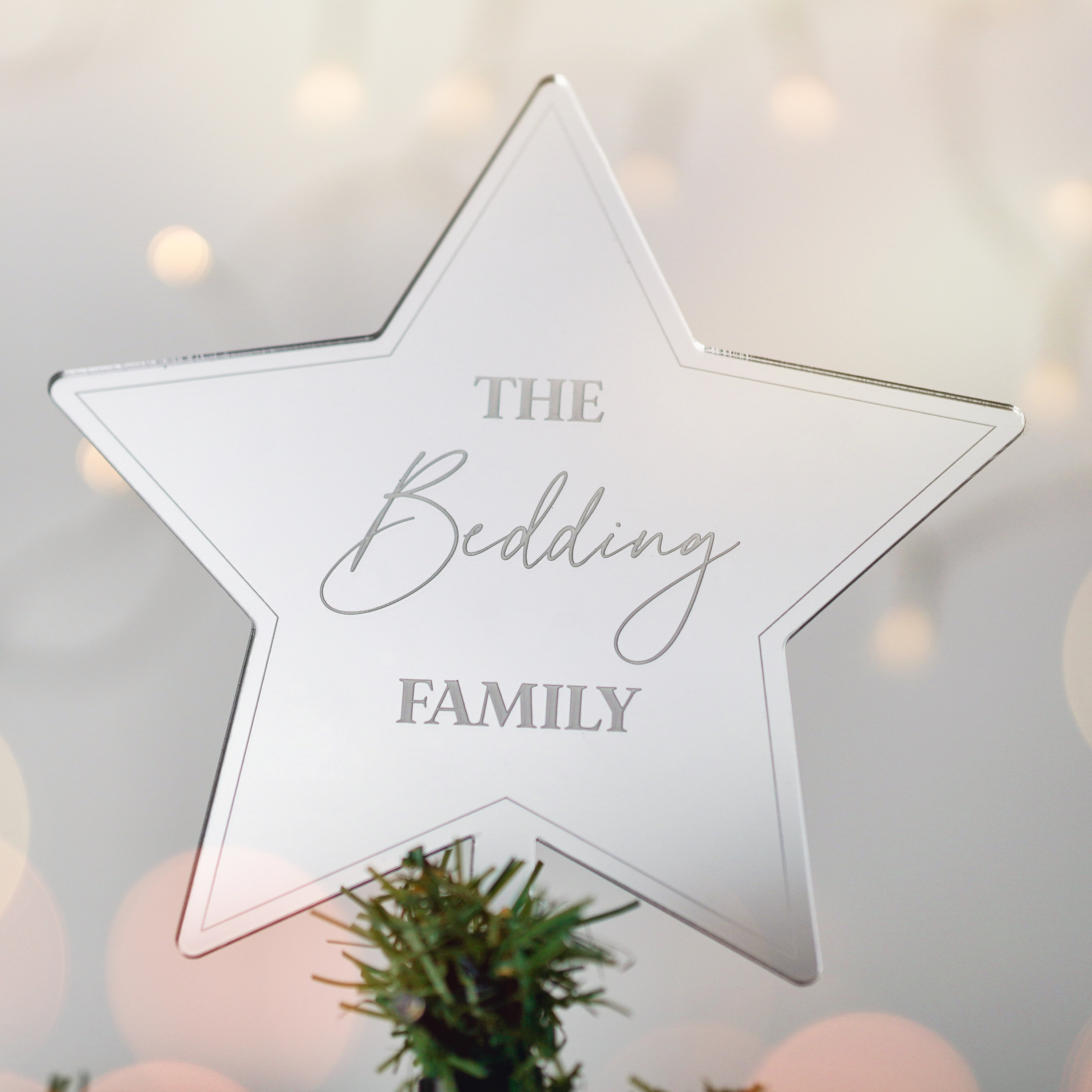 Puntale per albero di Natale personalizzato in argento o oro Puntale per albero a forma di stella personalizzato Decorazioni natalizie Puntale per alb