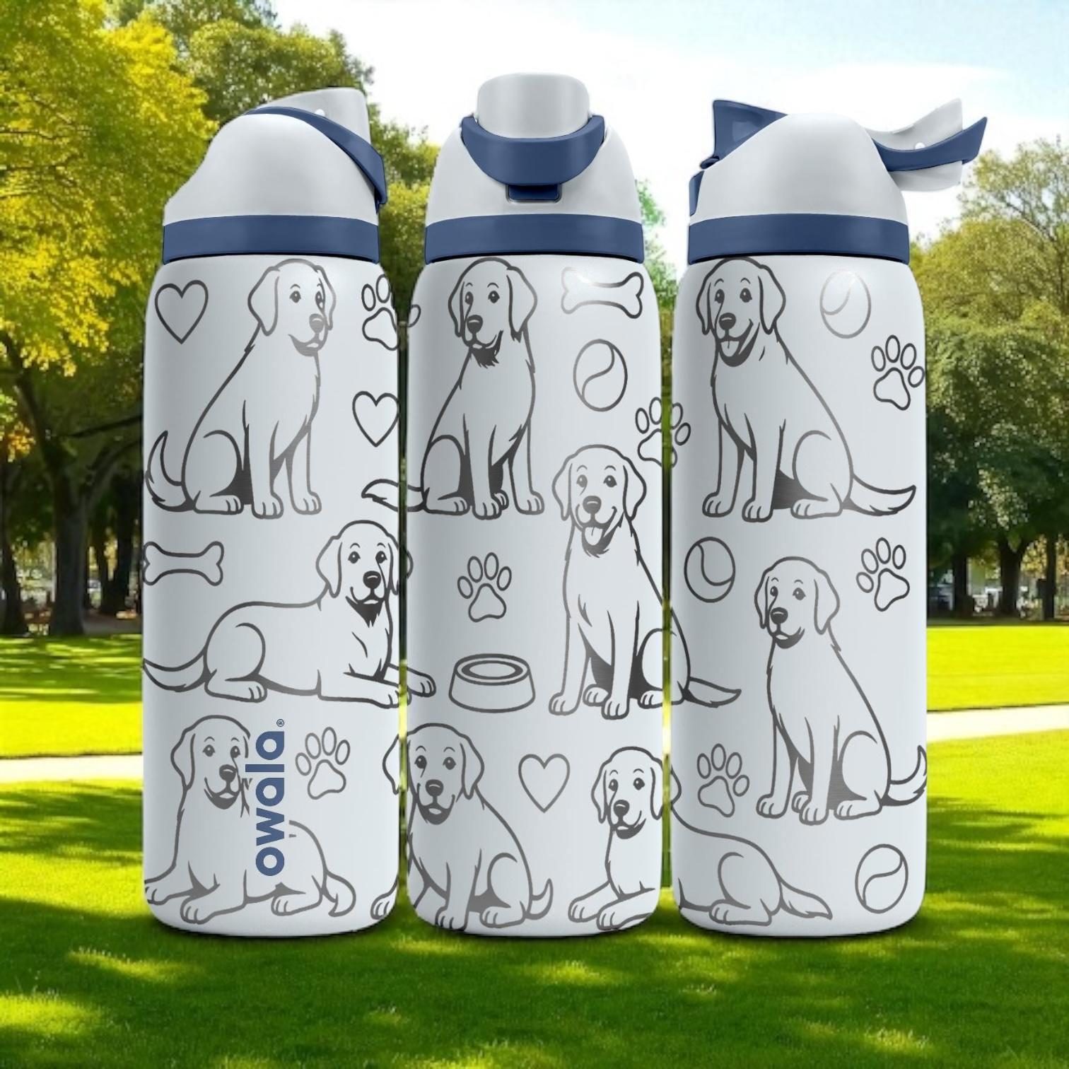 Bottiglia Owala con incisione di Labrador Retriever - Simpatico regalo per amanti dei Labrador con ossa e zampe - Bottiglia d'acqua personalizzata da