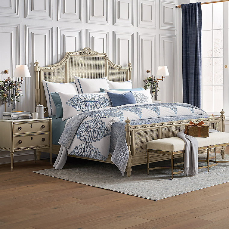 Beauvier/Etienne Bedroom Set in French Linen - Queen, Bed, Two Nightstands and Six-Drawer Dresser - Frontgate