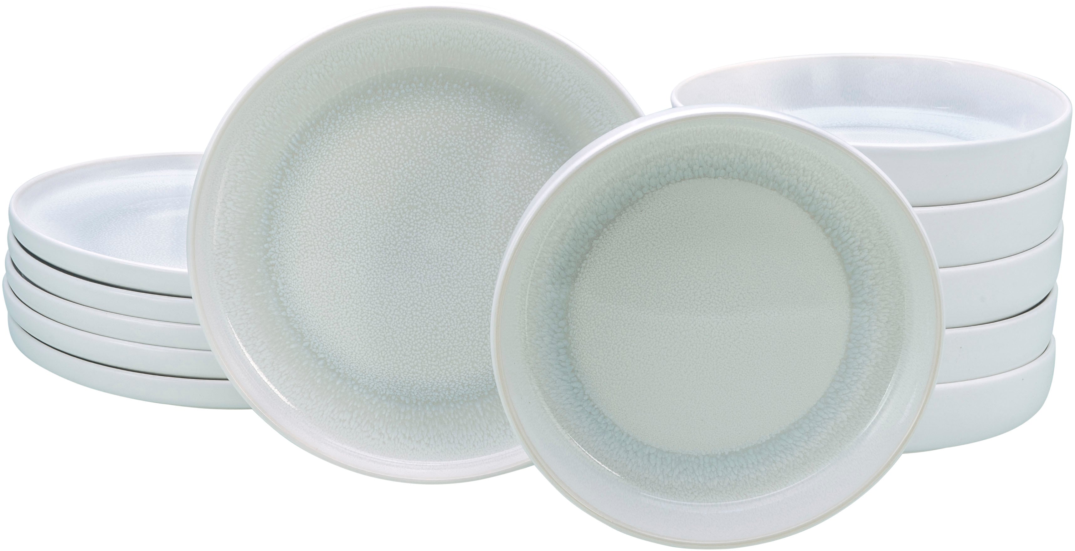 Tafelservice OTTO HOME "Teller Set, modernes Geschirr-Set, Service Lykk", weiß, ice, 12 Stk., Steinzeug, Geschirr-Sets, Tafelservice, hohe Haltbarkeit, spülmaschinen- & mikrowellengeeignet, Reaktivglasur Image