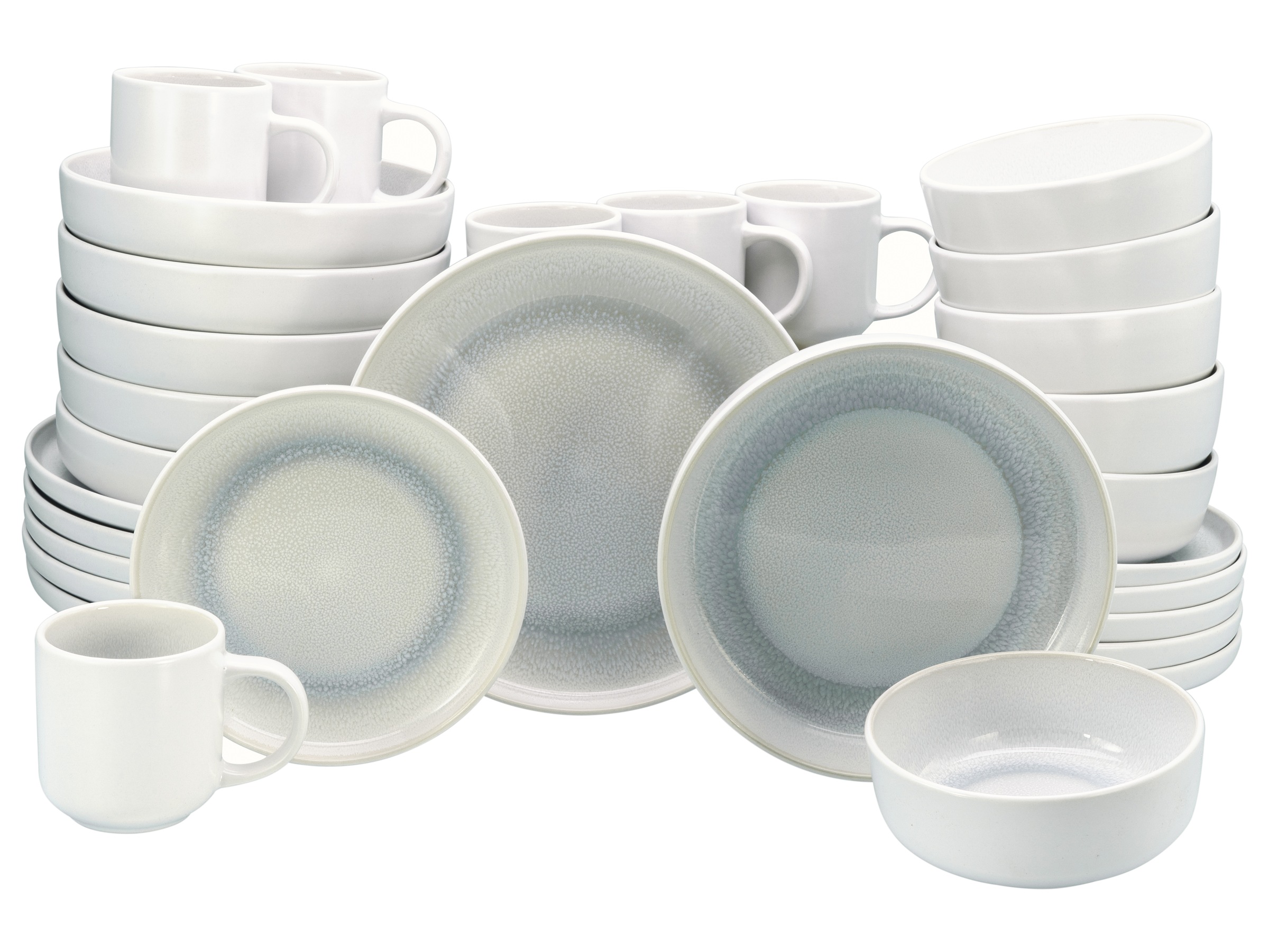 Kombiservice OTTO HOME "modernes Geschirr-Set, Service Lykk", weiß, ice, 30 Stk., Steinzeug, Geschirr-Sets, Kombiservice, hohe Haltbarkeit, spülmaschinen- & mikrowellengeeignet, Reaktivglasur