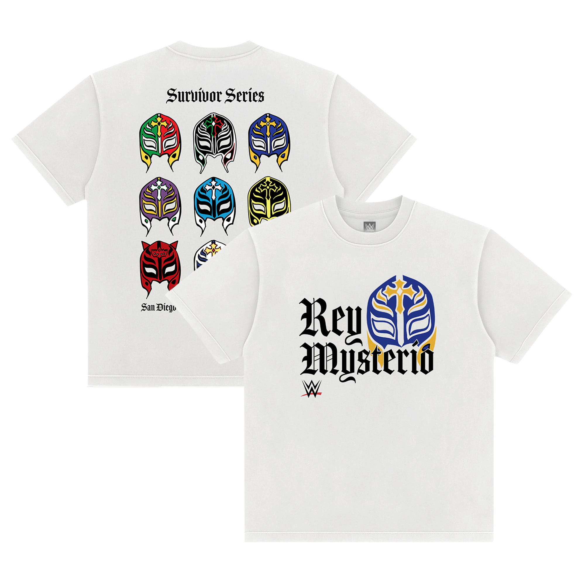 WWE x Kate Wein Herren-T-Shirt in Weiß mit Rey Mysterio-Motiv Image
