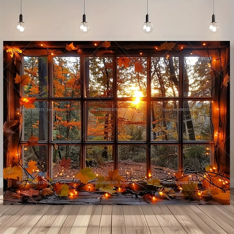 Herbst Fenster Kulissen Herbst Ahorn Kürbis Landschaft Wald Fotografie Hintergrund Thanksgiving Party Dekor Baby Dusche Banner Image