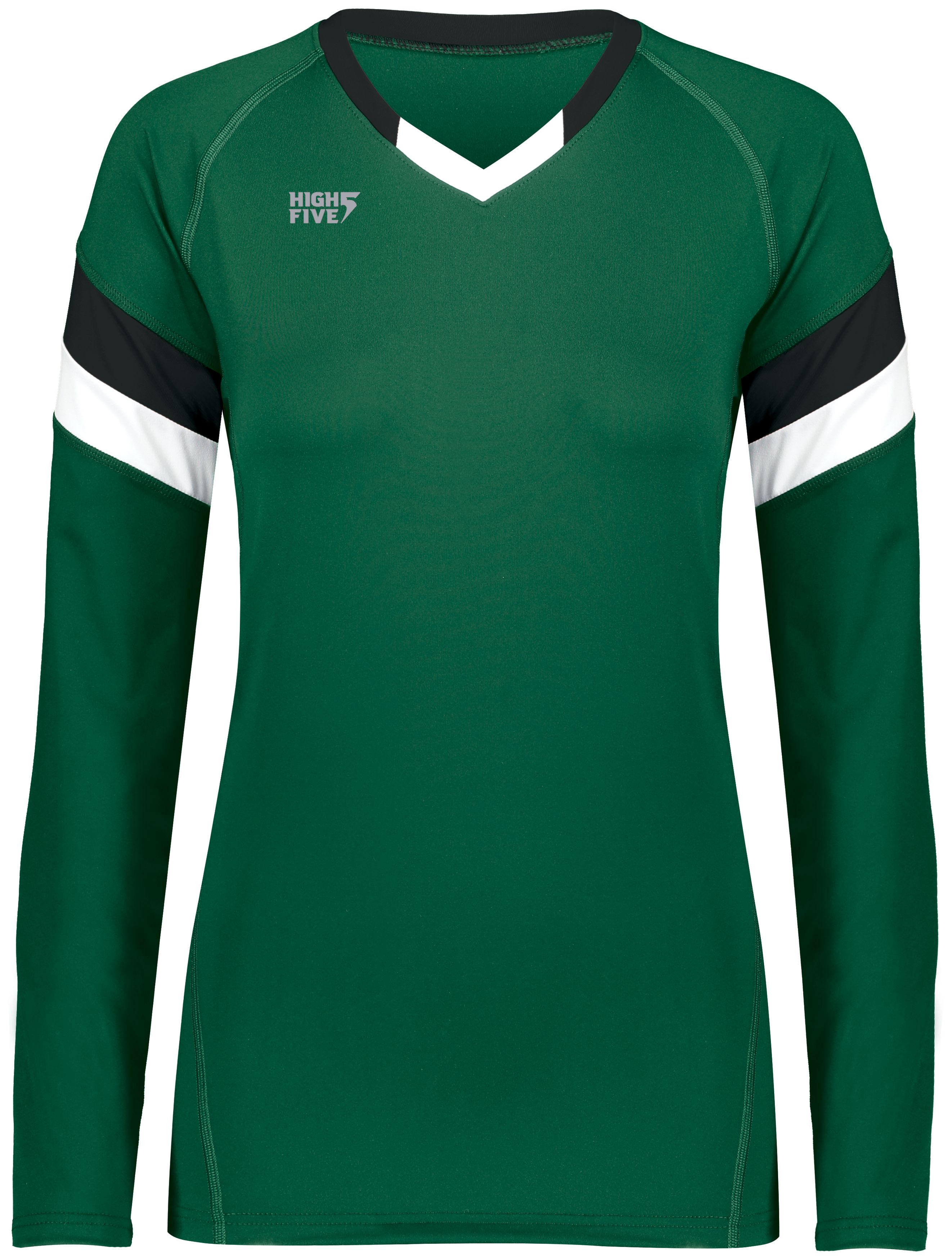 HighFive 342243 Athletic Girls TruHit Tri-Color Long Sleeve Jersey T-Shirt in Dark Green/Black/White size Medium | Polyester/Spandex Blend