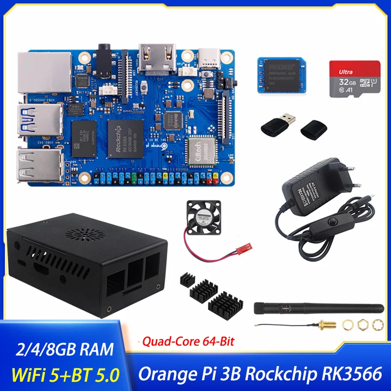 Orange Pi 3B Rockchip RK3566 2/4/8 GB RAM WiFi5+BT 5.0 Gigabit LAN-Port Optionales Gehäuse EMMC-Netzteil für Orange Pi 3B Image
