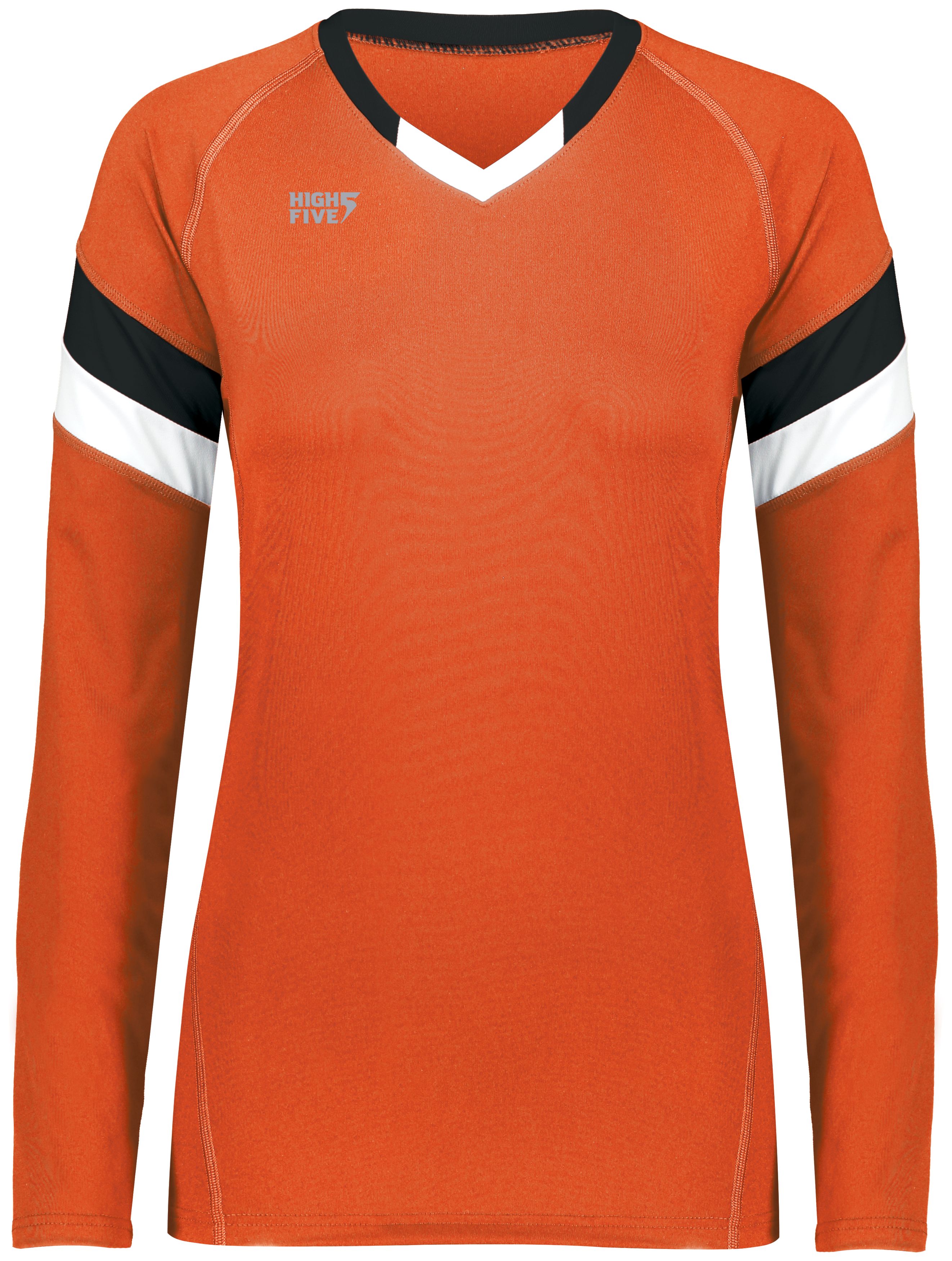 HighFive 342243 Athletic Girls TruHit Tri-Color Long Sleeve Jersey T-Shirt in Orange/Black/White size Medium | Polyester/Spandex Blend