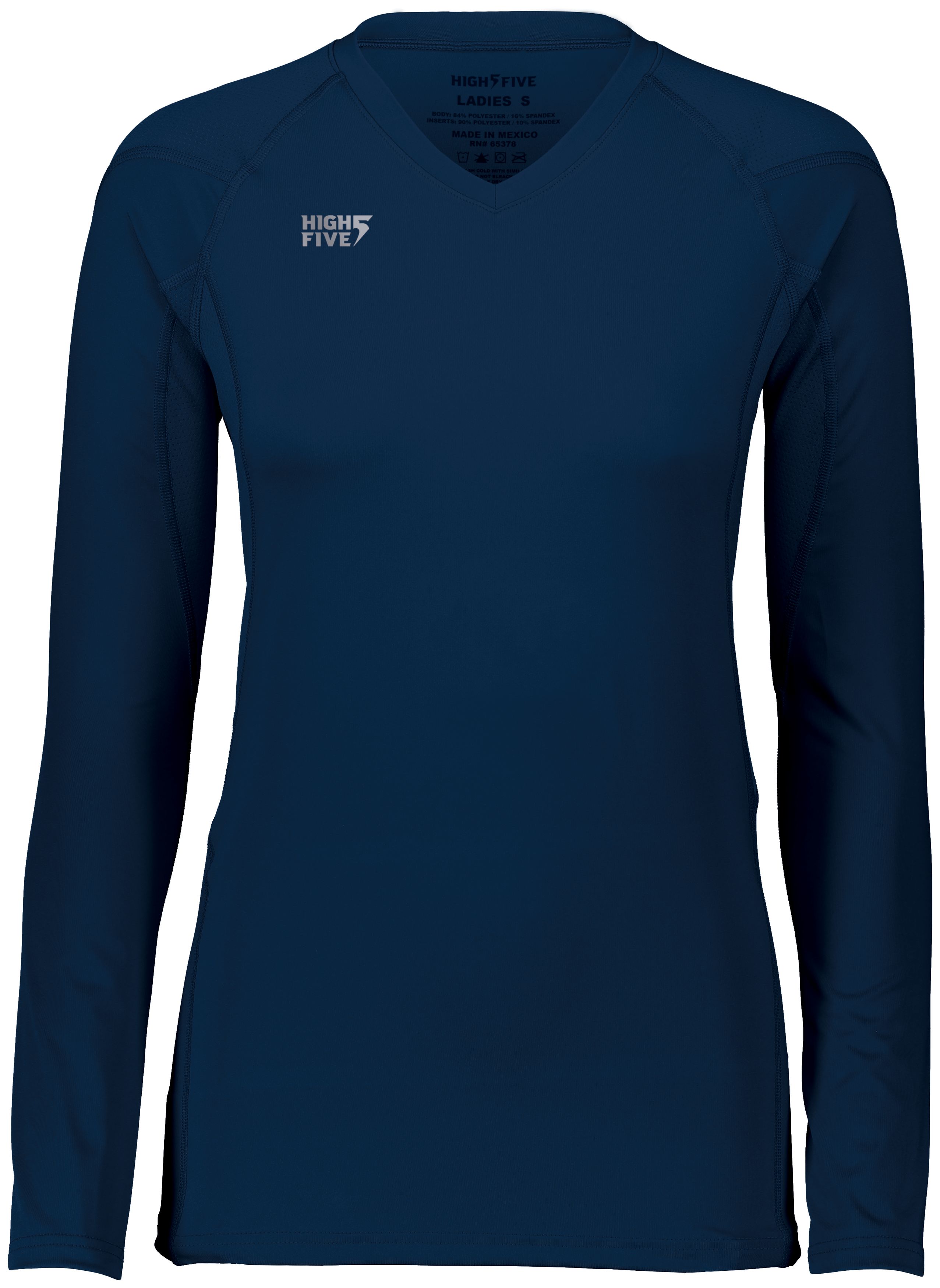 HighFive 342213 Athletic Girls TruHit Long Sleeve Jersey T-Shirt in Navy Blue size Large | Polyester/Spandex Blend
