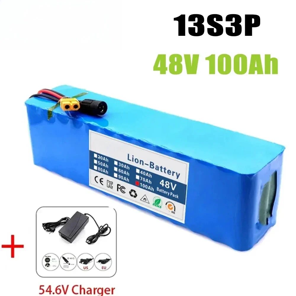 Neue 48-V-Lithiumbatterie 100000 mAh 2000 W 13S3P Li-Ionen-Akku für 54,6 V 750 W 2000 W BAFANG-Kit mit integriertem 20 A BMS mit Ladegerät Image