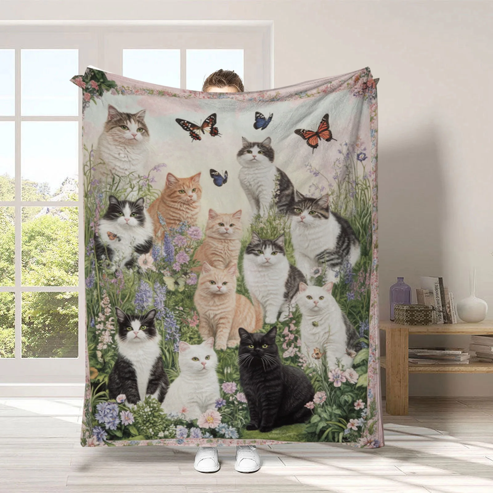 Vintage pet cat digital-printed polyester Bedroom velvet flannel soft sofa cover blanket Fleece soft cover blankets for beds