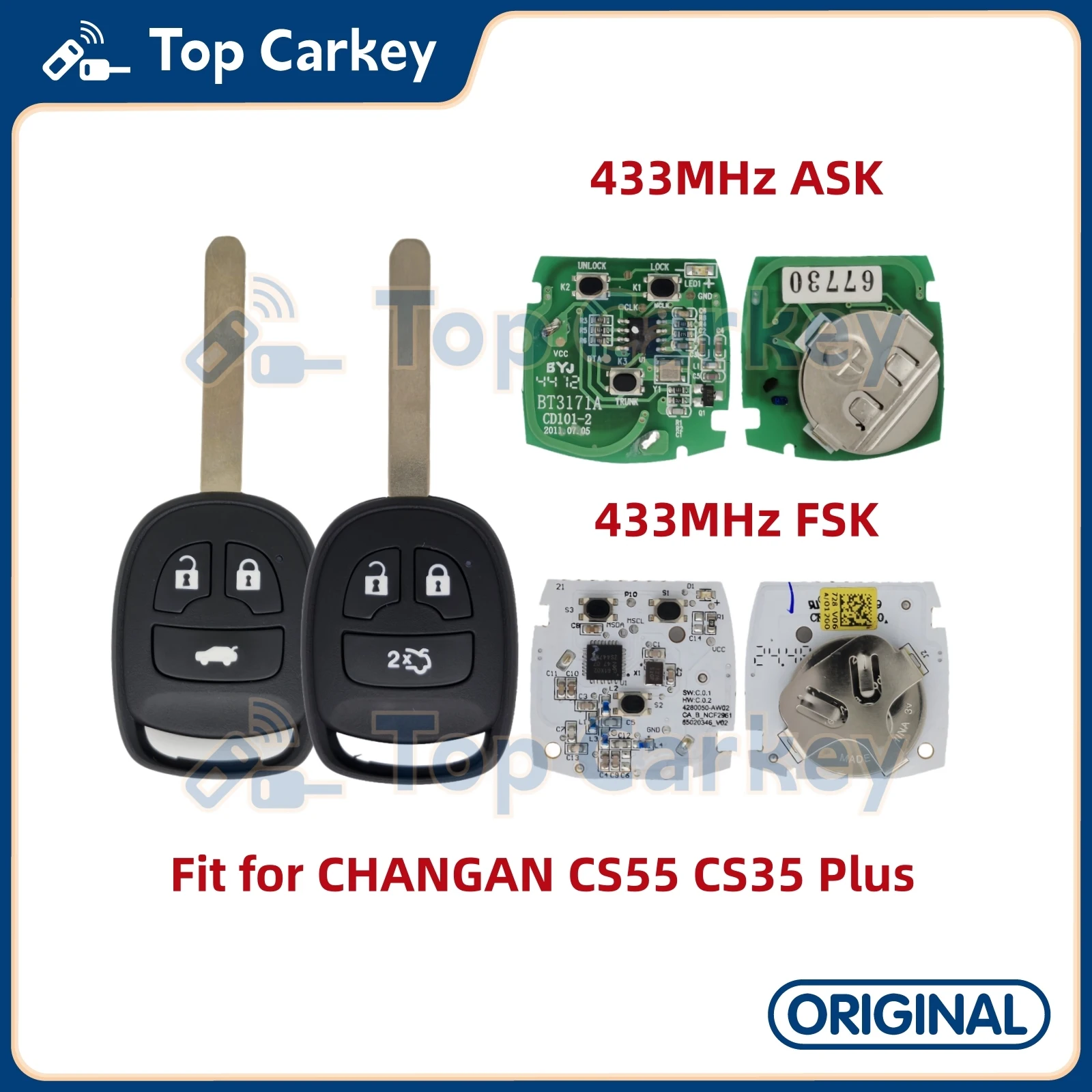 TopCarkey Original OEM Funkschlüssel 3-Butters 433 MHz ASK/FSK für CHANGAN CS55 CS35 Plus Image