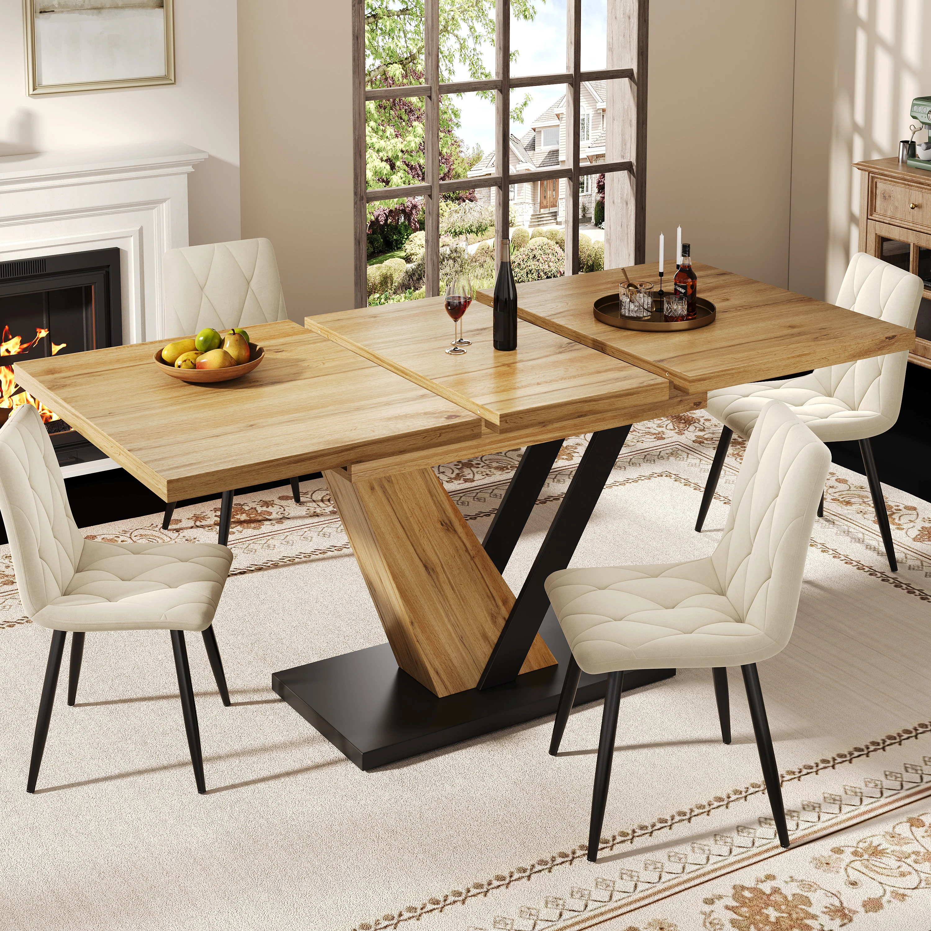 Ausziehbarer Esstisch (120–160 x 75 x 75,5 cm), Tisch, Küchentisch, ausziehbarer Tisch, ausziehbar bis 160 cm