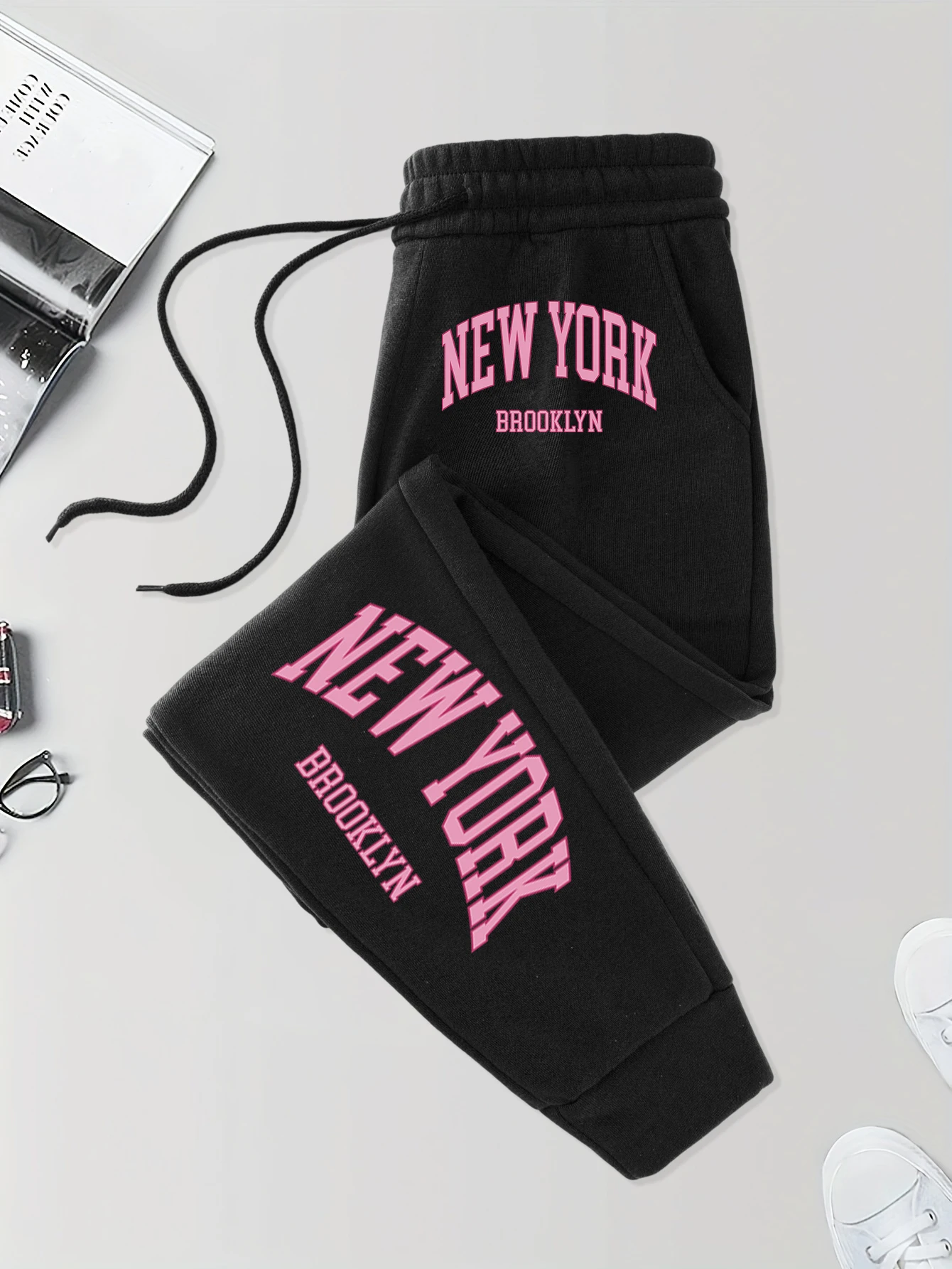 Rosa Buchstabe New York Brooklyn Druck Lange Hosen Herren Fleece 10-Farben-Hosen Kordelzug Warme Hose Sport Jogger Jogginghose