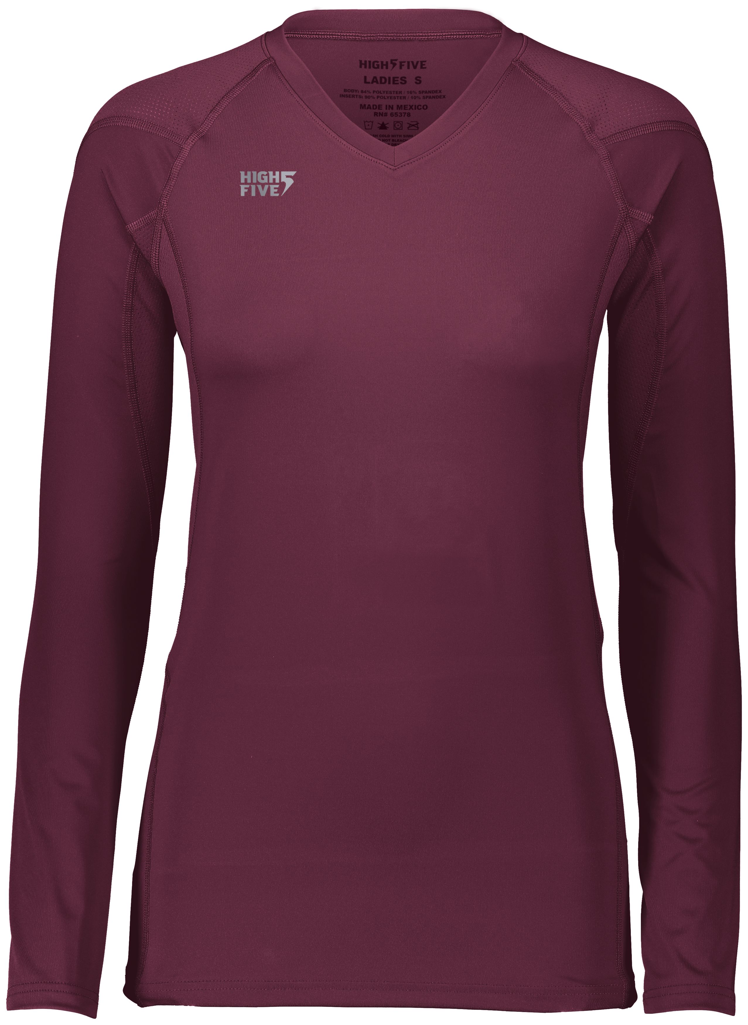 HighFive 342213 Athletic Girls TruHit Long Sleeve Jersey T-Shirt in Maroon (Hlw) size Medium | Polyester/Spandex Blend