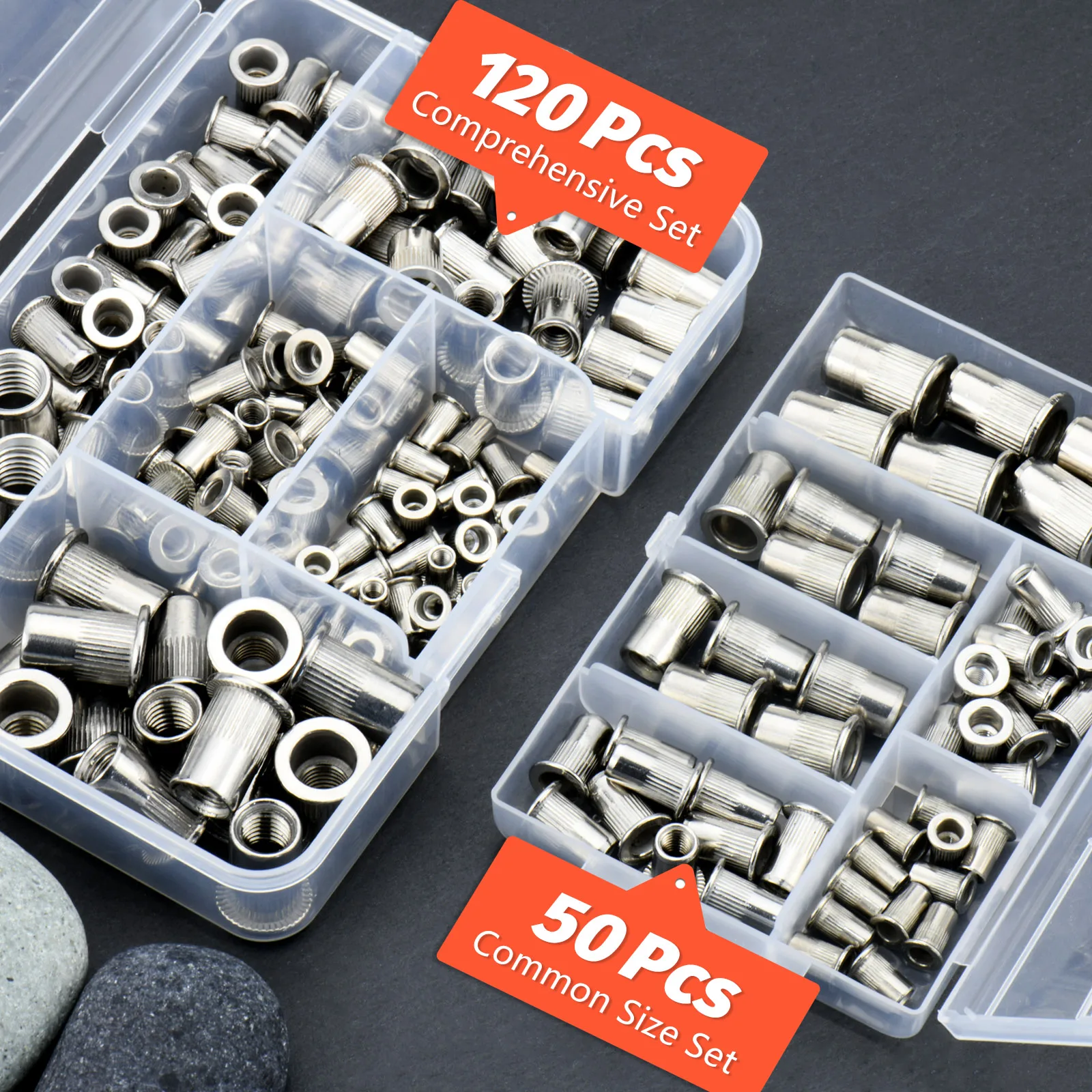 304 Edelstahl Flachkopf Nietmuttern Sortiment Kit M3 M4 M5 M6 M8 M10 M12 Gewindeeinsatz Nutserts 120 Stück/50 Stück Image