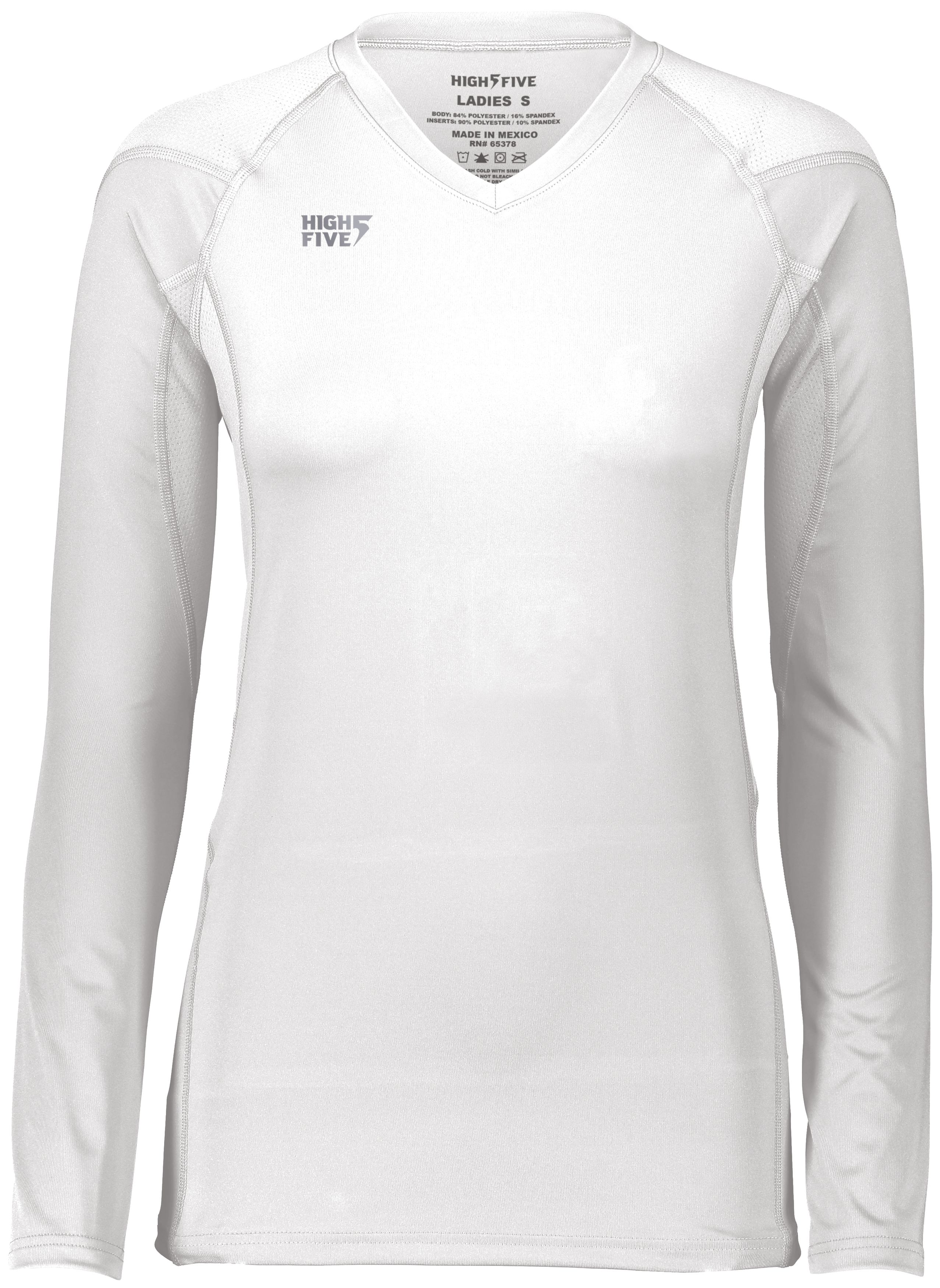 HighFive 342213 Athletic Girls TruHit Long Sleeve Jersey T-Shirt in White size Medium | Polyester/Spandex Blend