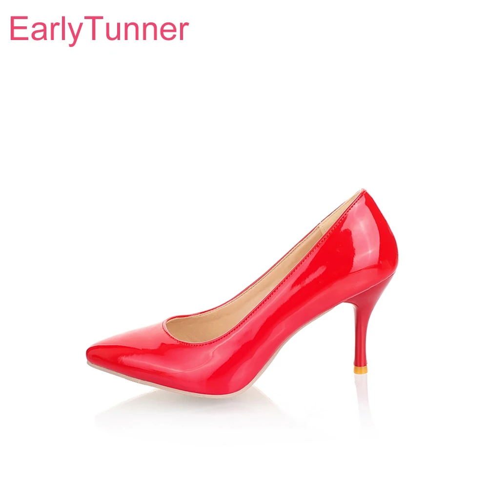 Brand New Glossy Black Red Women Pumps Pointed Toe High Thin Heels Office Ladies Formal Shoes Plus Smal Big Size 12 30 43 47