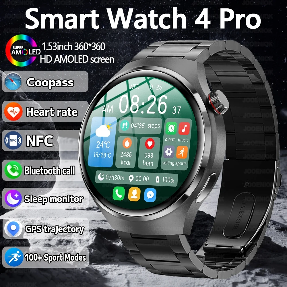2025 Nuovo orologio 4 Pro NFC GPS Smart Watch da uomo Display AMOLED da 1,53 pollici 100+ modalità sportive Chiamata Bluetooth Smartwatch di fascia alta da uomo