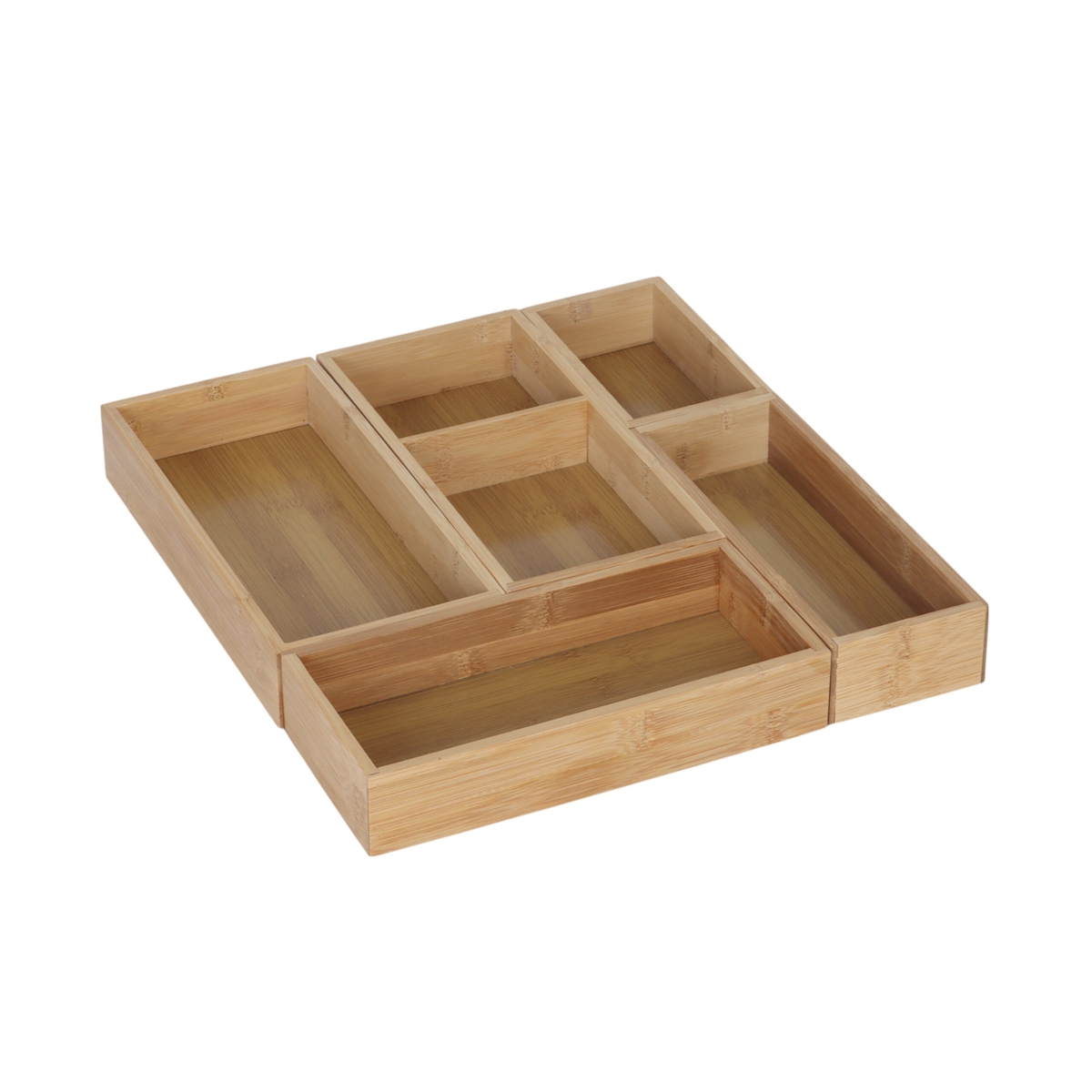 Relaxdays Schubladeneinsatz 5-tlg. Set, universal, Besteckbox Küche, versch. Größen, für Make-up, Schmuck, Stifte, natur Image