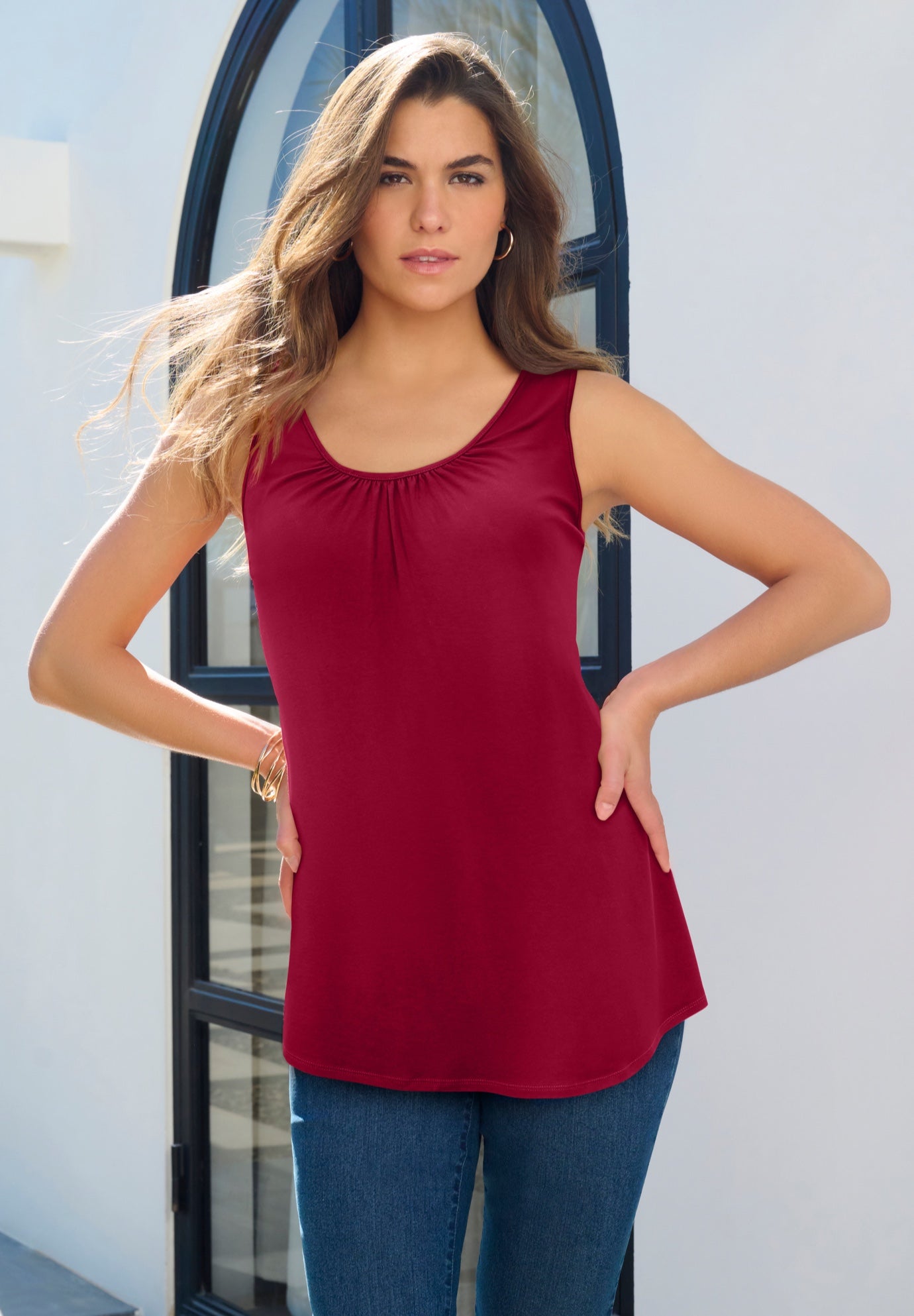 Plus Size Women's Ultra Drape Tank Top by Roaman's in Soft Blush (Size 30/32)