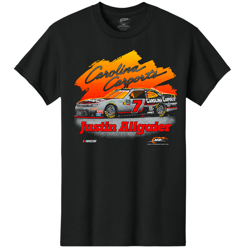 Men's JR Motorsports Official Team Apparel Black Justin Allgaier Carolina Carports Car T-Shirt