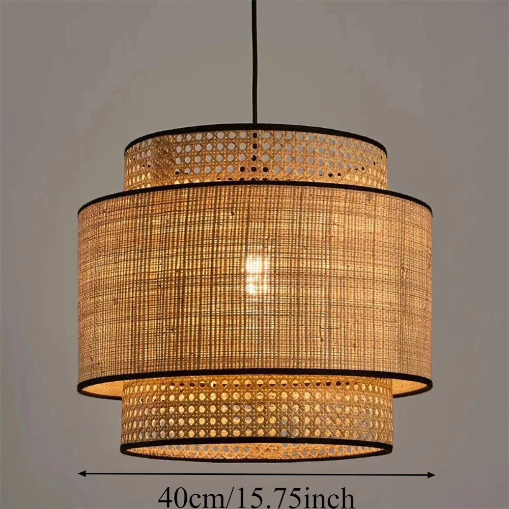 40 cm E27 Kronleuchter Bambus Antik Korbgeflecht Lampenschirm Decke Wohnzimmer Lampe Asiatischer Stil Natürlicher Bambus Hängeleuchte