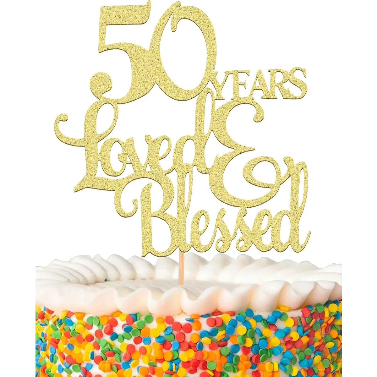 50 Jahre Love Blessed Cake Topper – Glitzernder goldener 50. Jahrestag, Hochzeit, Geburtstag, Tortenaufsatz, Dekorationen Image