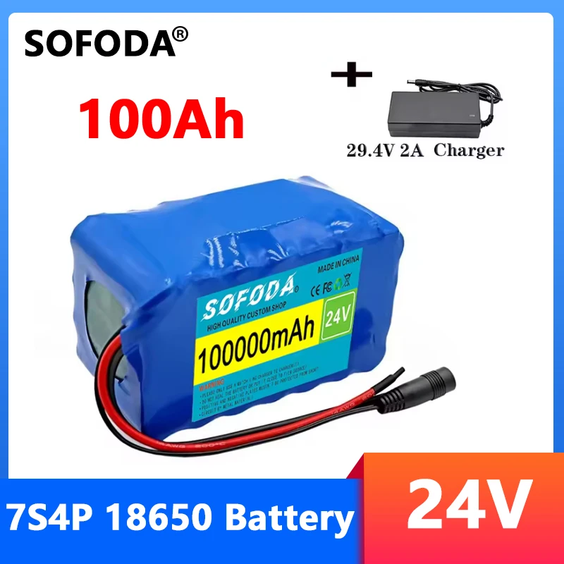2025 NEU 24 V 7S4P 18650 Akku 100 Ah 100000 mAh für Elektrorollstühle, wiederaufladbarer Lithium-Ionen-Akku + 29,4 V Ladegerät Image