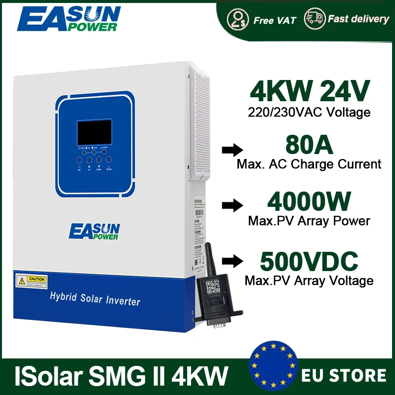 EASUN POWER Hybrid-Solarwechselrichter 4 kW 3,2 kW 2 kW reine Sinuswelle 24 V 12 V 230 V netzunabhängiger Wechselrichter 100 A MPPT-Controller mit WIFI Image