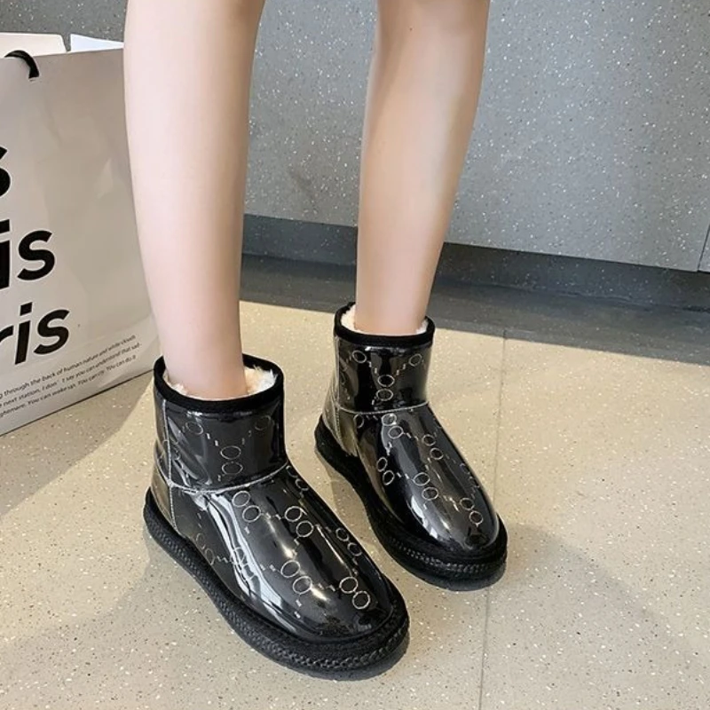 Wasserdichte Plüsch-Winter-Damen-Schneestiefel, flache Stiefeletten mit runder Zehenpartie, bequeme und elegante Schuhe im Angebot, modische Damenschuhe