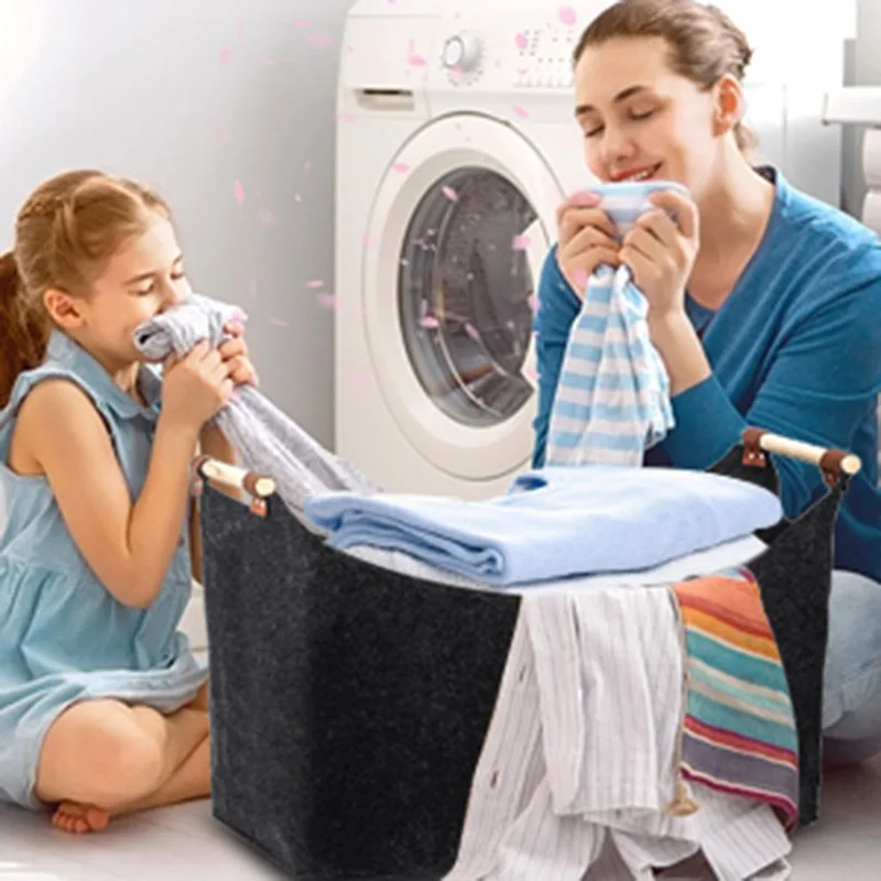 Mit Holzgriffen, faltbarer Holzkorb, Filzkorb, Brennholzkiste für Brennholz, Holz, Zeitungen, Kleidungsaufbewahrung