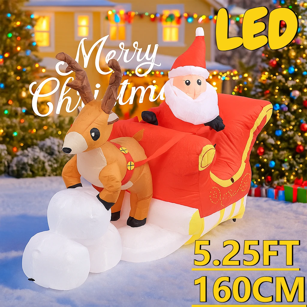 5,25 Fuß Weihnachten Urlaub Aufblasbare Spielzeug Santa Rentier Schlitten Spielzeug LED Hause Liefert Ornamente Geschenk Weihnachten Hof Party Dekoration Image