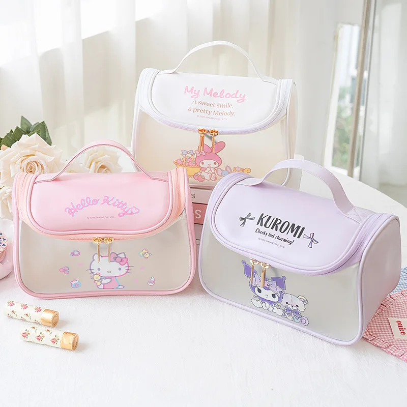 Kawaii Sanrio Hello Kitty Reißverschluss-Make-up-Tasche, schwarze Schönheit, Zimtschnecke, große Kapazität, wasserdicht, tragbar, Millennium Girls Wash