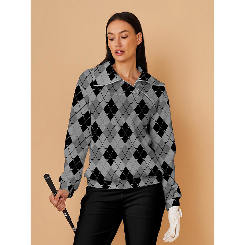 Women's Golf Pullover Sweatshirt Grey Long Sleeve Top Ladies Golf Attire Clothes Outfits Wear Apparel