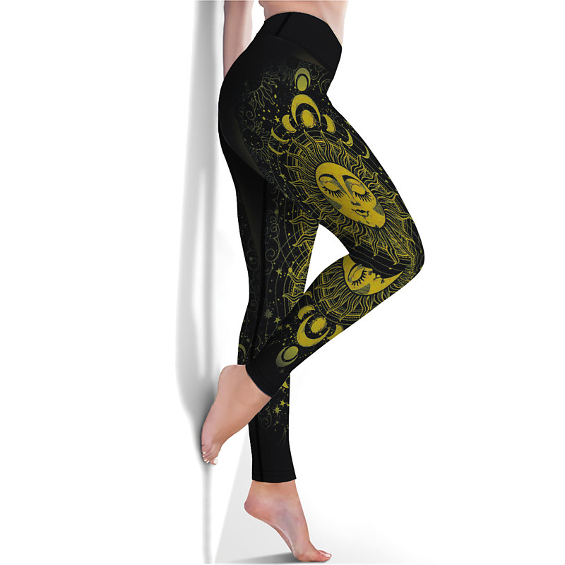 Women's Sports Gym Leggings Yoga Pants High Waist Spandex White Green Yellow Cropped Leggings Galaxy Star Print Tummy Control Butt Lift Clothing Clothes Yoga Fitness Gym Workout Running / Athletic