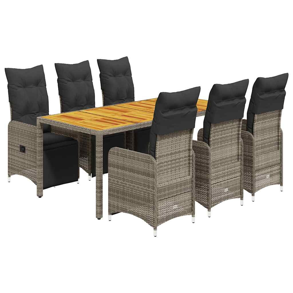 vidaXL 7-tlg. Garten-Bistro-Set mit Kissen Grau Poly Rattan Image