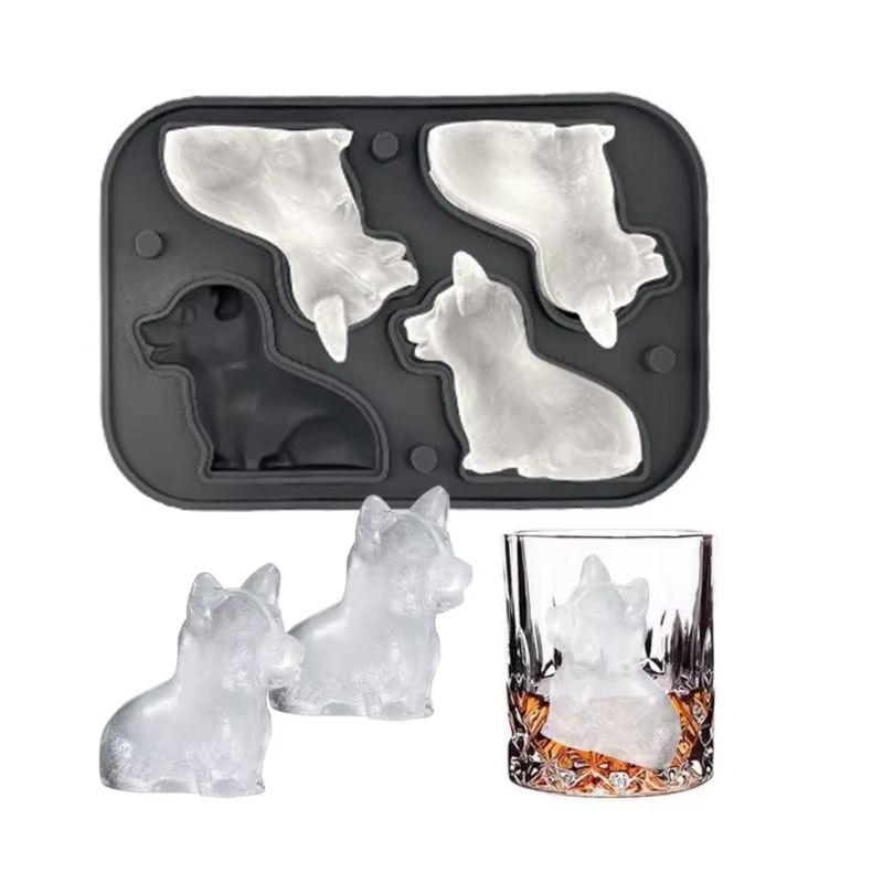 3D Corgi Silicone Ice Tray With Lid BPA Free Ice Block Mold For Cocktails & Drinks black