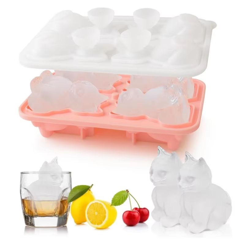 3D Cat Ice Block Mold Flexible BPA Free Silicone Ice Mold For Drinks & Cocktails black