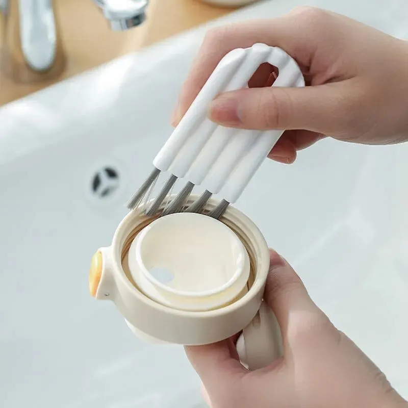 Cup Cover Groove Brush, Multifunctional Flexible Bottle Gap Cleaner, Soft Bristles Household Cleaning Tool white
